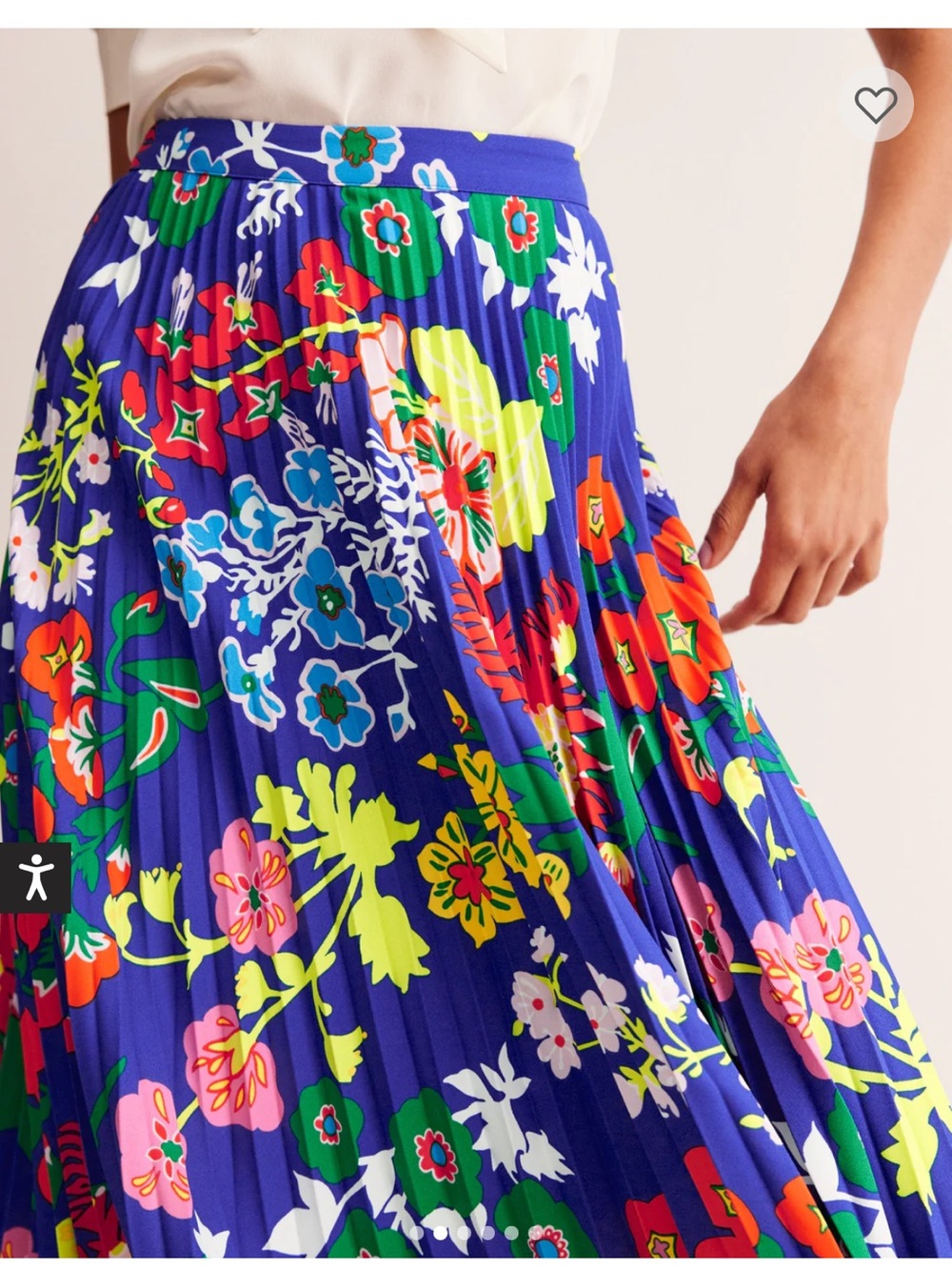 Boden Pleated Midi Skirt Blue Wildflower Cluster mid calf invisible zip Sz 8 - Picture 2 of 10